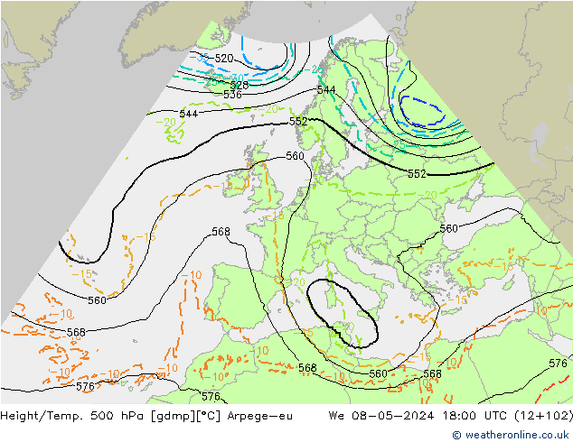 Height/Temp. 500 hPa Arpege-eu Mi 08.05.2024 18 UTC