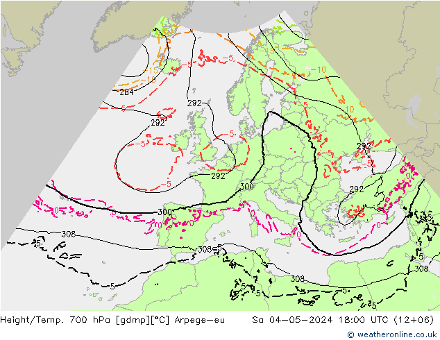 Hoogte/Temp. 700 hPa Arpege-eu za 04.05.2024 18 UTC