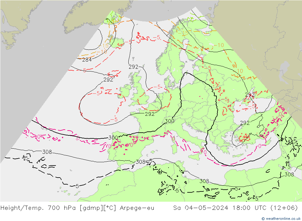 Hoogte/Temp. 700 hPa Arpege-eu za 04.05.2024 18 UTC
