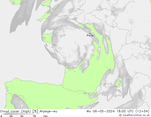 zachmurzenie (wysokie) Arpege-eu pon. 06.05.2024 18 UTC