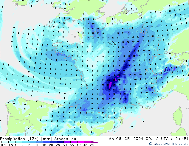 Precipitation (12h) Arpege-eu Mo 06.05.2024 12 UTC