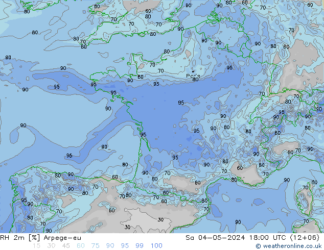 RH 2m Arpege-eu Sáb 04.05.2024 18 UTC