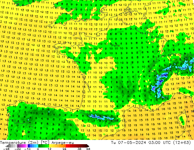 Temperatura (2m) Arpege-eu Ter 07.05.2024 03 UTC