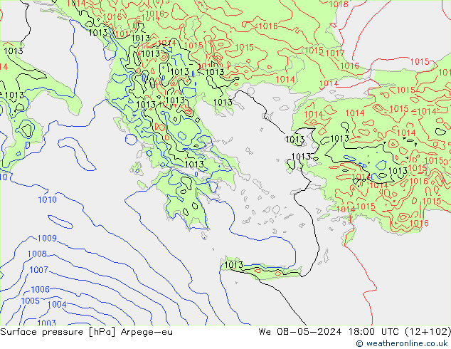 Pressione al suolo Arpege-eu mer 08.05.2024 18 UTC