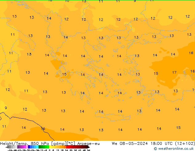 Height/Temp. 850 hPa Arpege-eu mer 08.05.2024 18 UTC