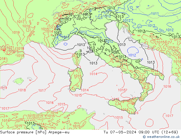 Presión superficial Arpege-eu mar 07.05.2024 09 UTC