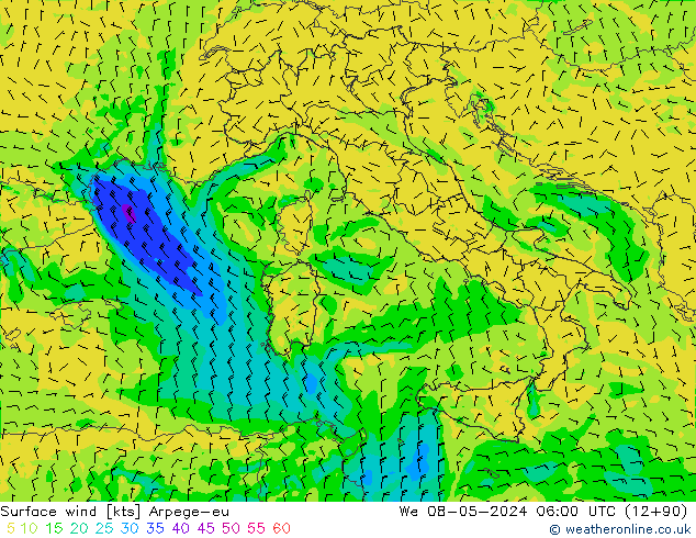 Surface wind Arpege-eu We 08.05.2024 06 UTC
