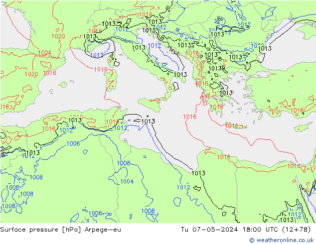 Yer basıncı Arpege-eu Sa 07.05.2024 18 UTC