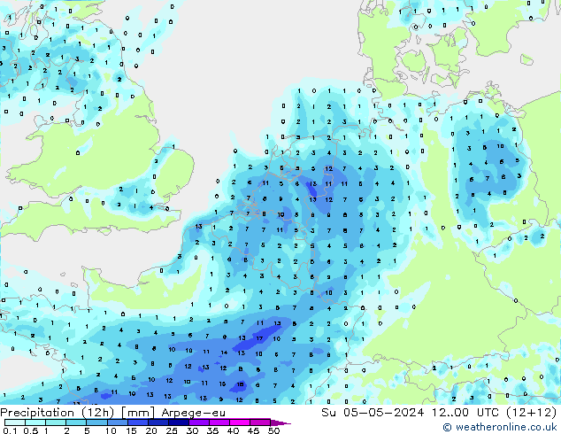 Precipitation (12h) Arpege-eu Su 05.05.2024 00 UTC