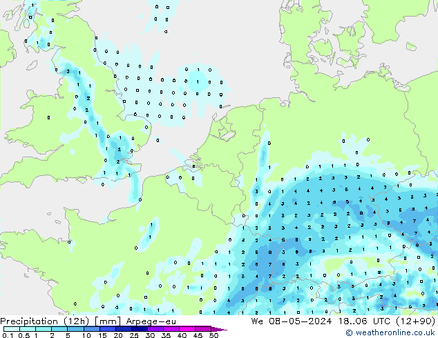 Precipitação (12h) Arpege-eu Qua 08.05.2024 06 UTC