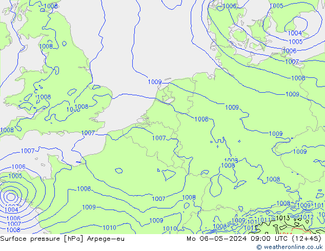 Pressione al suolo Arpege-eu lun 06.05.2024 09 UTC