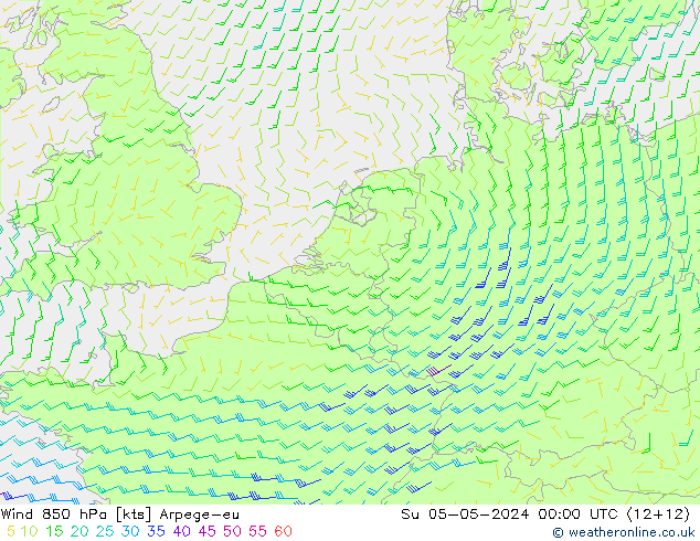 Wind 850 hPa Arpege-eu Su 05.05.2024 00 UTC