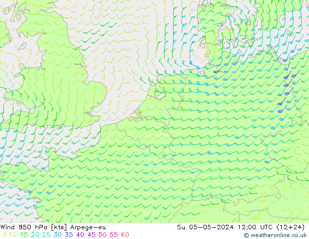 Wind 850 hPa Arpege-eu Su 05.05.2024 12 UTC