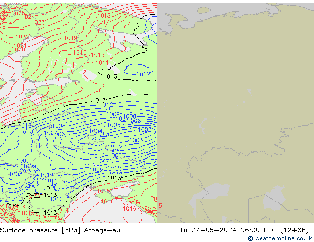 Atmosférický tlak Arpege-eu Út 07.05.2024 06 UTC