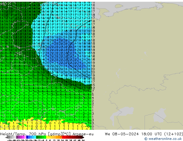 Height/Temp. 700 hPa Arpege-eu We 08.05.2024 18 UTC