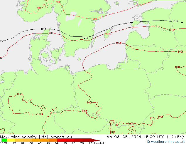 Max. wind velocity Arpege-eu Po 06.05.2024 18 UTC