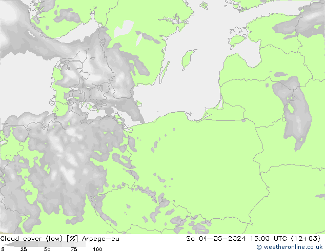 Cloud cover (low) Arpege-eu Sa 04.05.2024 15 UTC