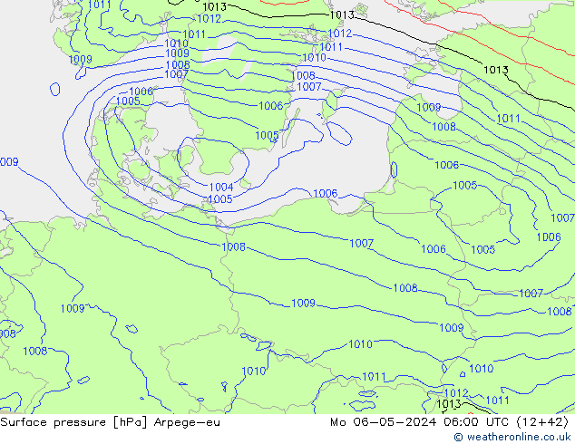 Atmosférický tlak Arpege-eu Po 06.05.2024 06 UTC