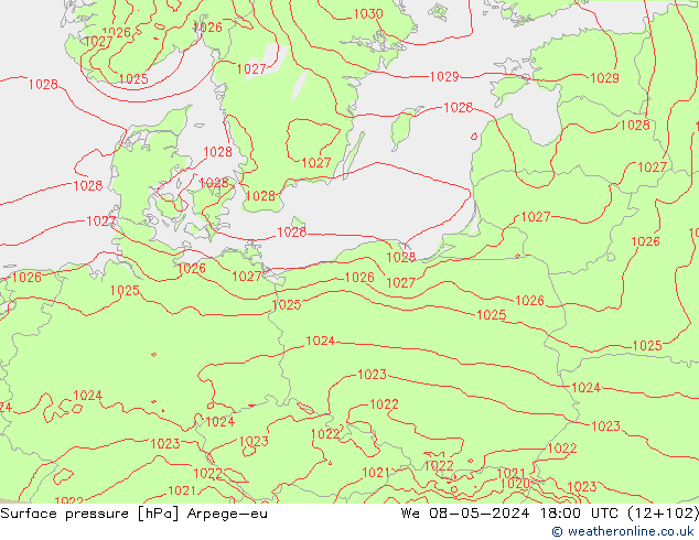 Yer basıncı Arpege-eu Çar 08.05.2024 18 UTC