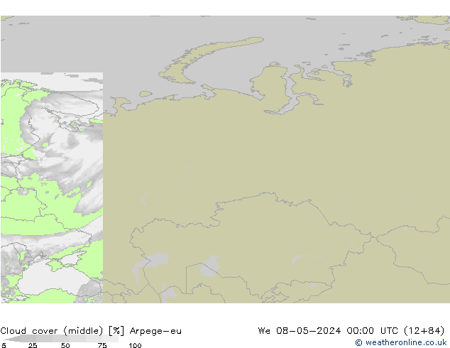 Cloud cover (middle) Arpege-eu We 08.05.2024 00 UTC