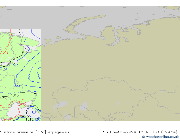 Pressione al suolo Arpege-eu dom 05.05.2024 12 UTC