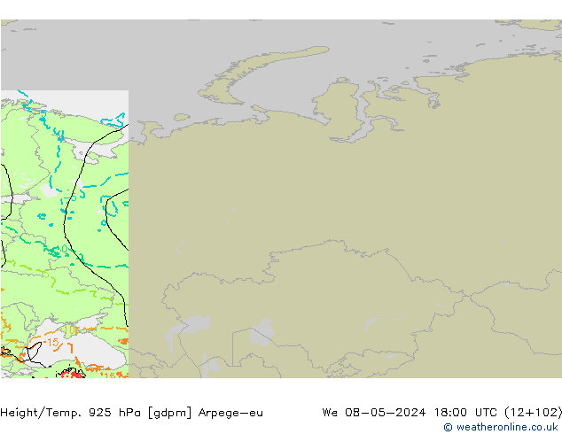 Yükseklik/Sıc. 925 hPa Arpege-eu Çar 08.05.2024 18 UTC