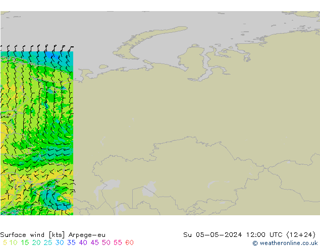 Vento 10 m Arpege-eu dom 05.05.2024 12 UTC