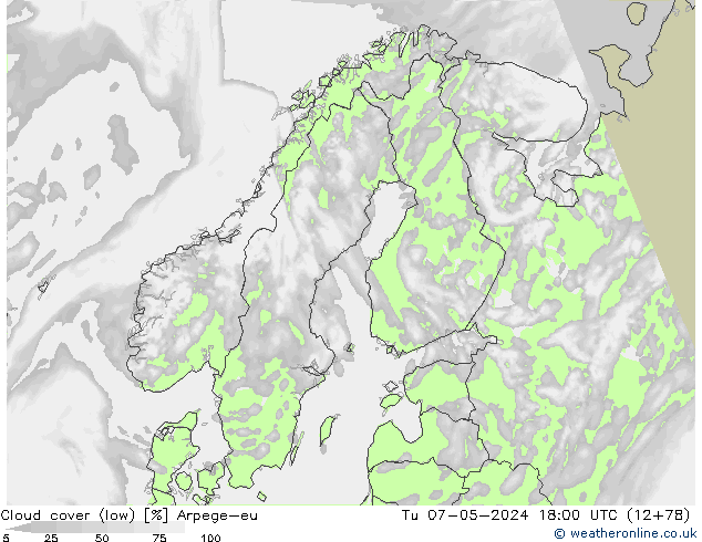 zachmurzenie (niskie) Arpege-eu wto. 07.05.2024 18 UTC