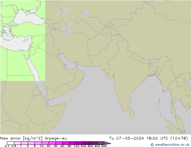 Nový sníh Arpege-eu Út 07.05.2024 18 UTC