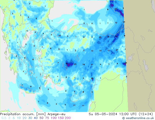 Precipitation accum. Arpege-eu dom 05.05.2024 12 UTC