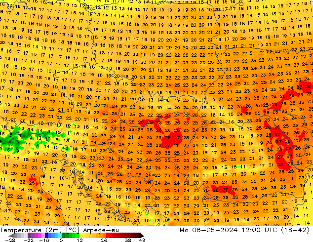 Temperatura (2m) Arpege-eu lun 06.05.2024 12 UTC