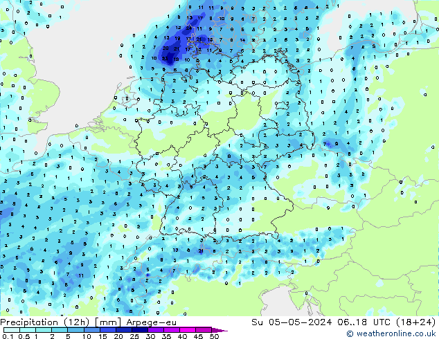 Precipitation (12h) Arpege-eu Ne 05.05.2024 18 UTC