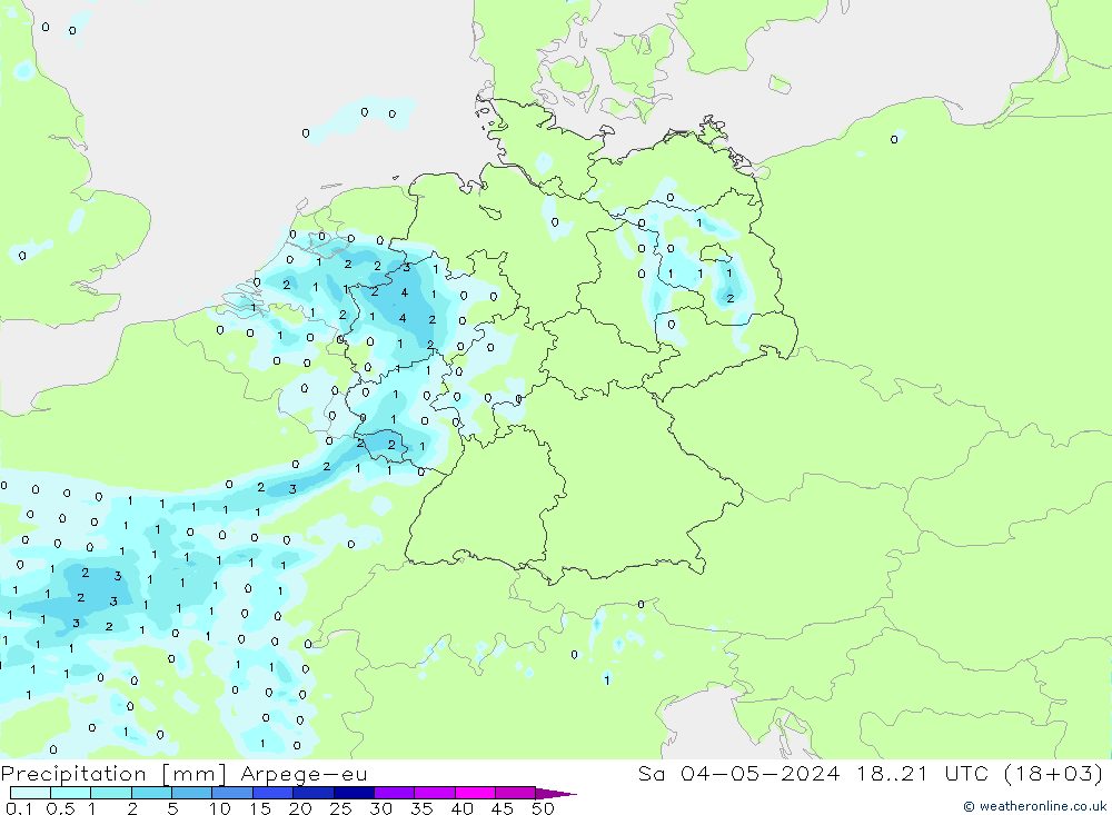 Precipitación Arpege-eu sáb 04.05.2024 21 UTC