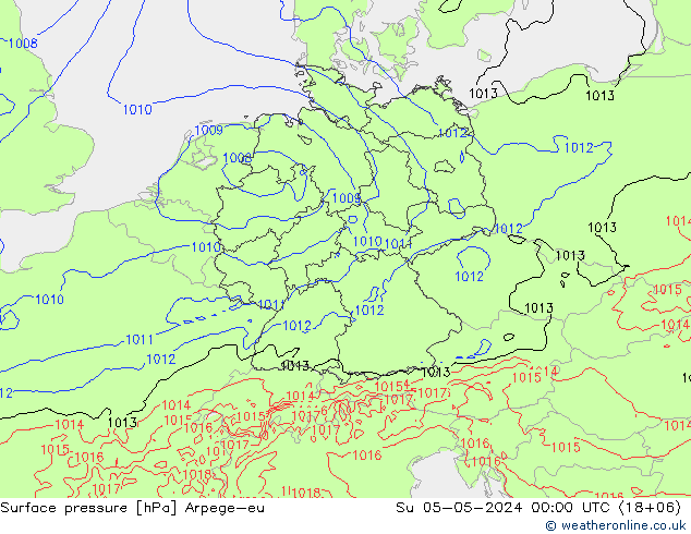 地面气压 Arpege-eu 星期日 05.05.2024 00 UTC