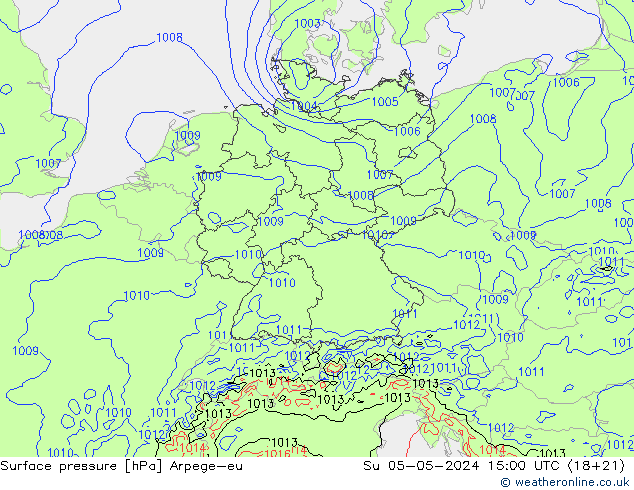 Surface pressure Arpege-eu Su 05.05.2024 15 UTC