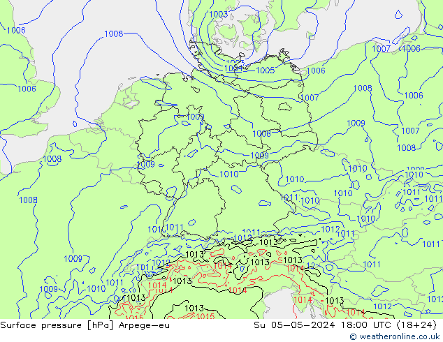 地面气压 Arpege-eu 星期日 05.05.2024 18 UTC