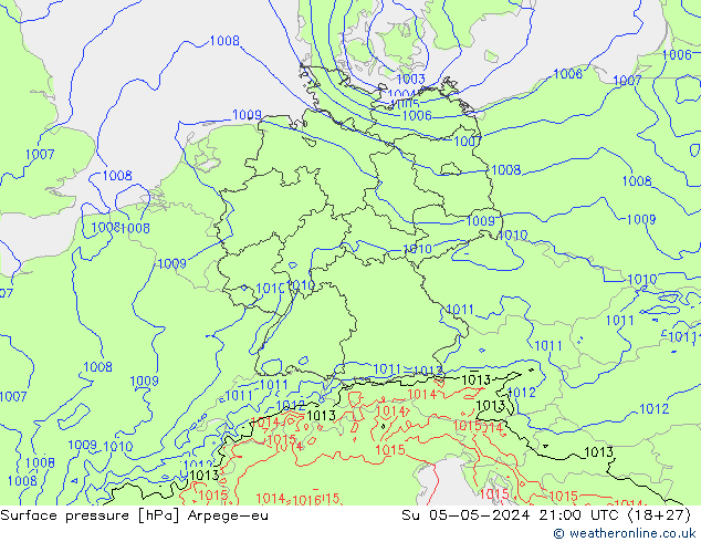 Yer basıncı Arpege-eu Paz 05.05.2024 21 UTC