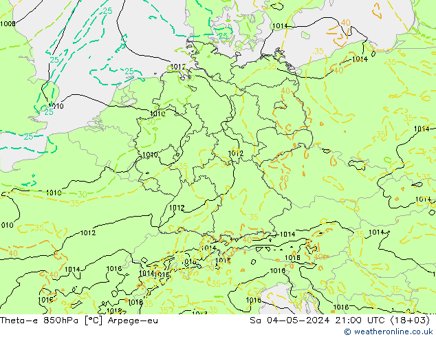 Theta-e 850hPa Arpege-eu za 04.05.2024 21 UTC