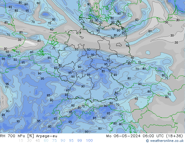 RH 700 hPa Arpege-eu Mo 06.05.2024 06 UTC