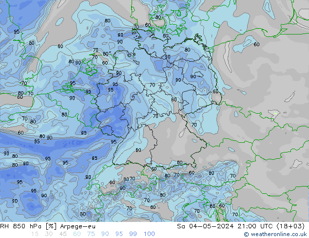 RH 850 hPa Arpege-eu sab 04.05.2024 21 UTC