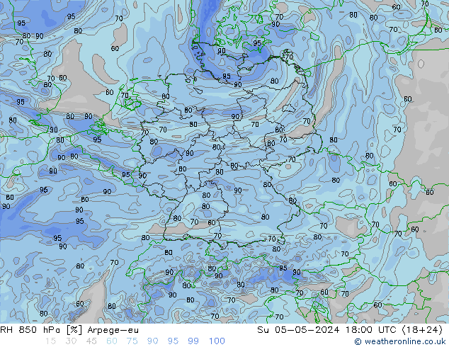 RH 850 hPa Arpege-eu Su 05.05.2024 18 UTC