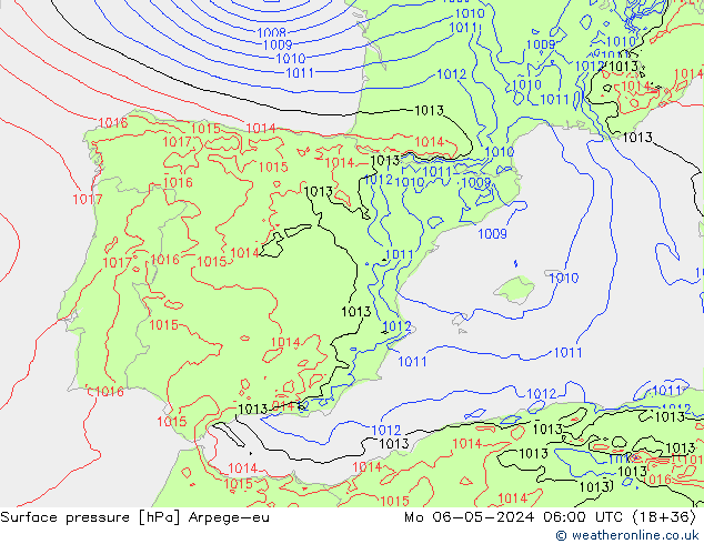 Surface pressure Arpege-eu Mo 06.05.2024 06 UTC