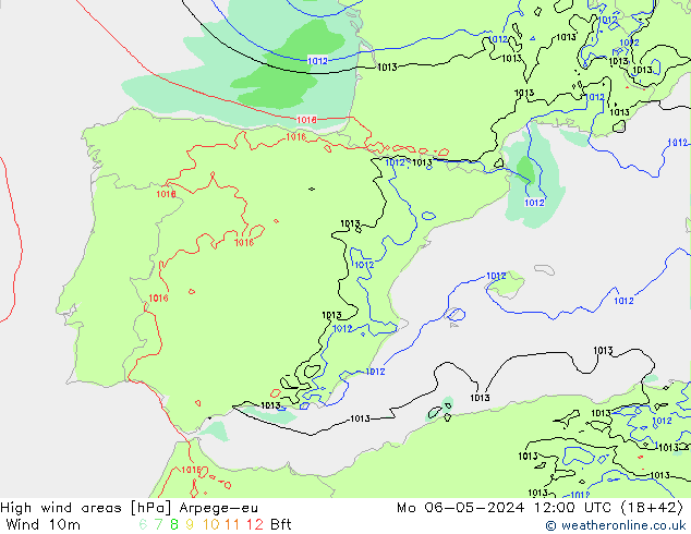 High wind areas Arpege-eu Po 06.05.2024 12 UTC