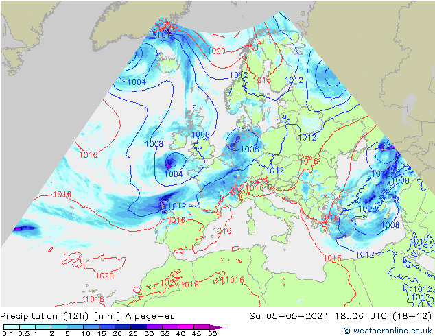 Precipitación (12h) Arpege-eu dom 05.05.2024 06 UTC