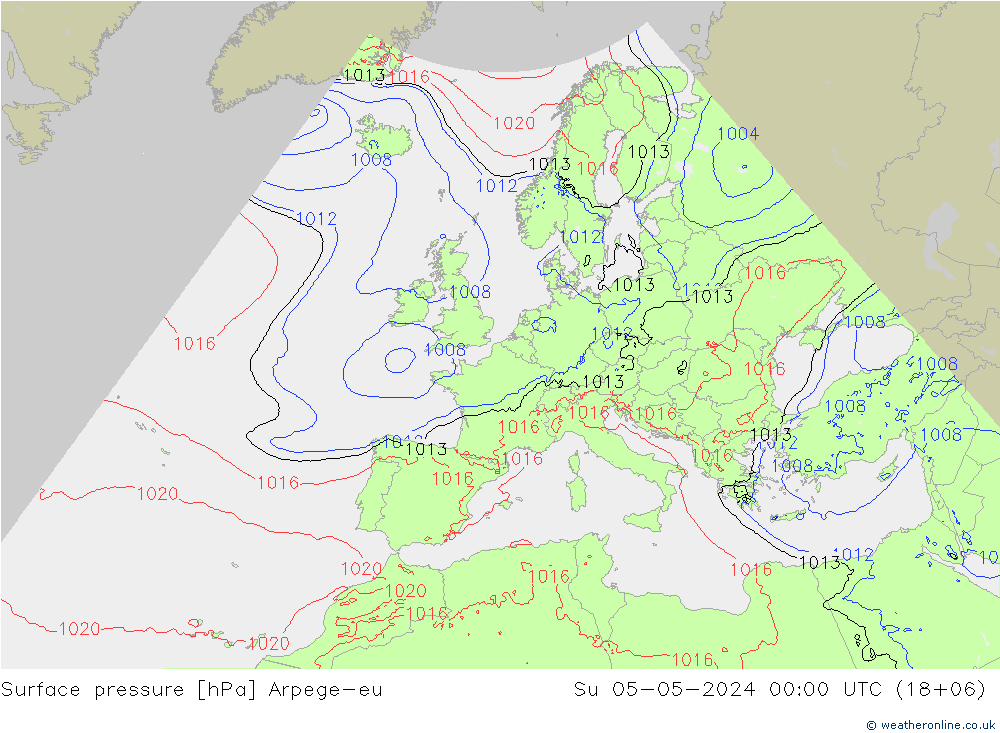 Presión superficial Arpege-eu dom 05.05.2024 00 UTC