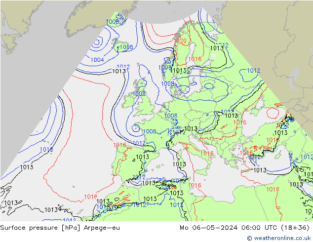 Atmosférický tlak Arpege-eu Po 06.05.2024 06 UTC