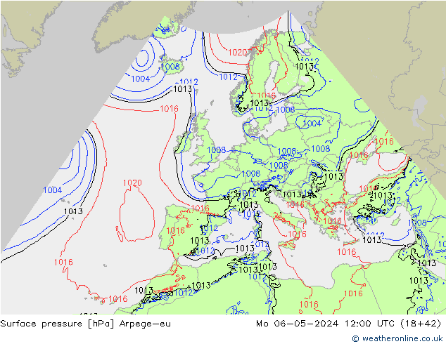 Surface pressure Arpege-eu Mo 06.05.2024 12 UTC