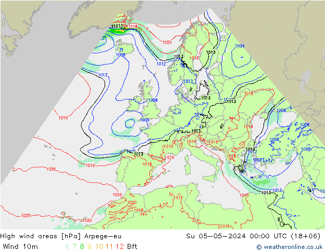 High wind areas Arpege-eu dom 05.05.2024 00 UTC