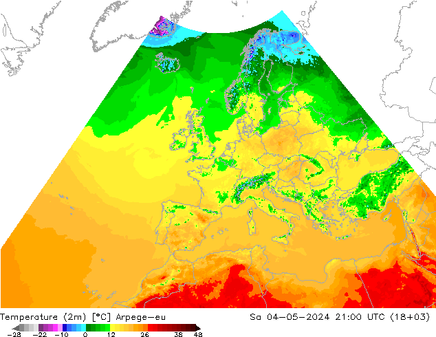 Sıcaklık Haritası (2m) Arpege-eu Cts 04.05.2024 21 UTC