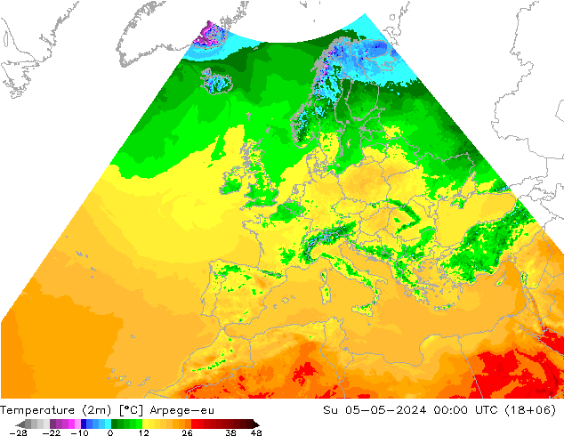 Temperatura (2m) Arpege-eu dom 05.05.2024 00 UTC